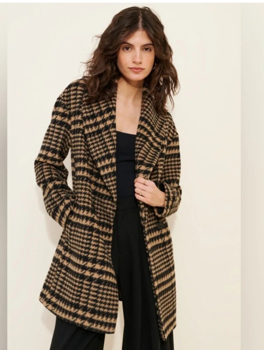 Avec Les Filles Jacket Sz Large Brown & Black Houndstooth Print
